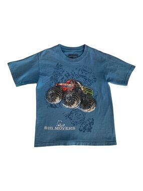 Big Movers T-Shirt Boys Size L (7) Blue Monster Truck Pullover Short Sleeves